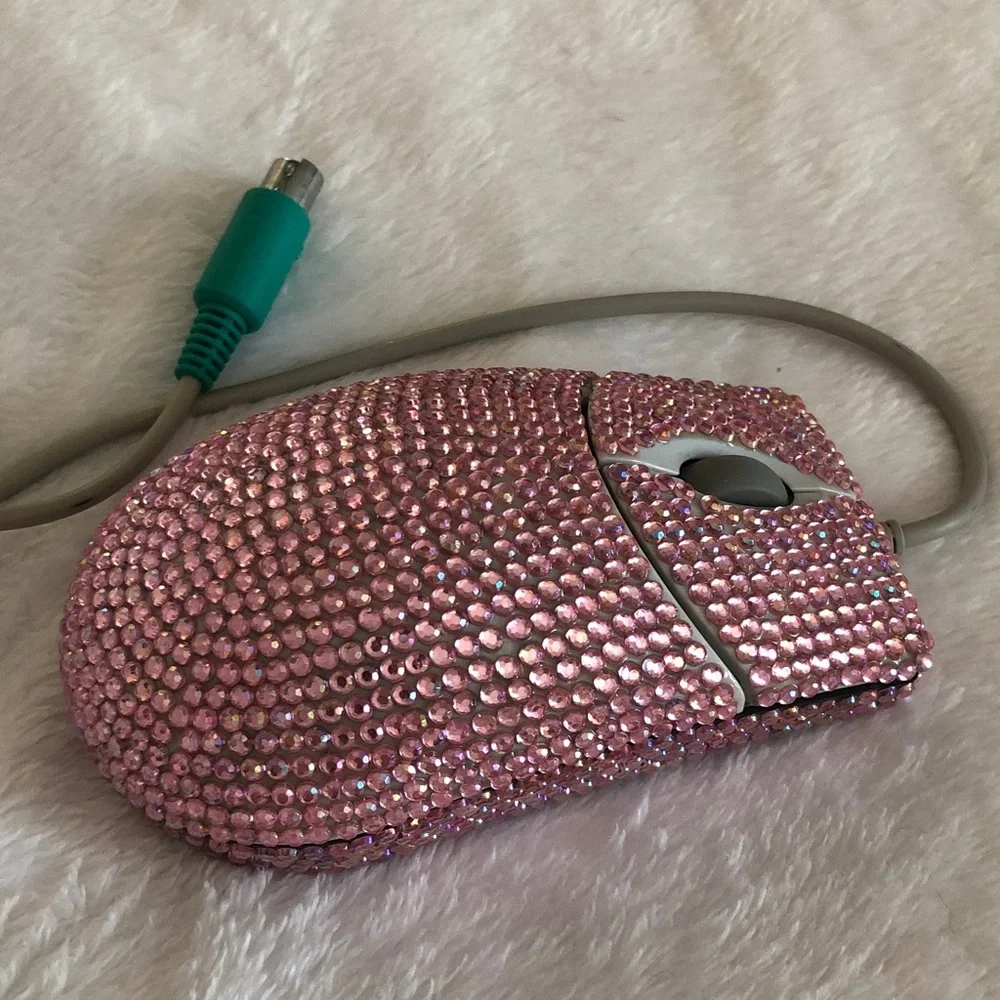 Pink Rhinestone Computer Mouse, tape & stapler 3pc set! Vintage!